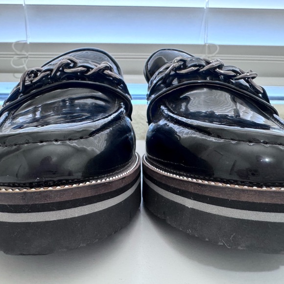 Alex Marie Glossy Black Loafers with Chain Detail - Picture 9 of 10